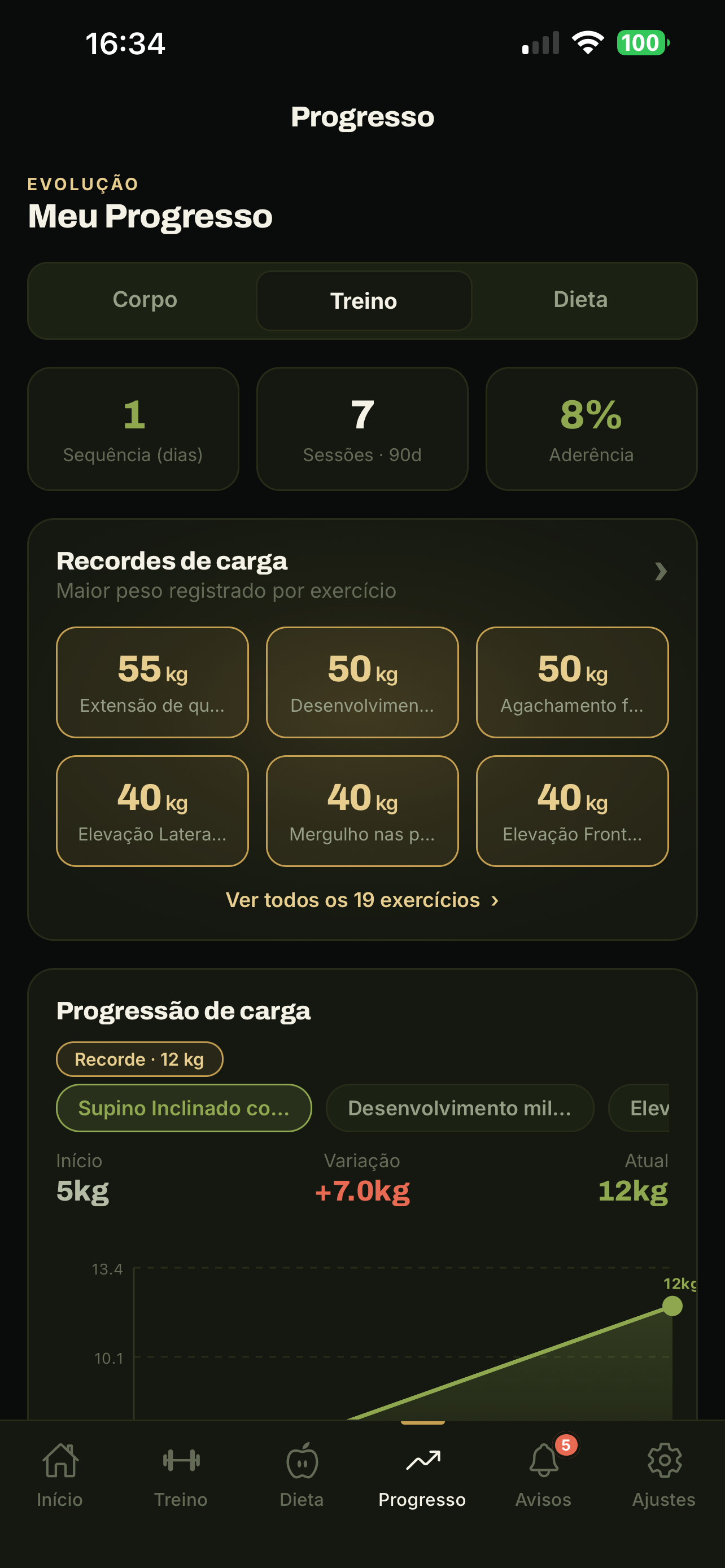 Progresso e recordes